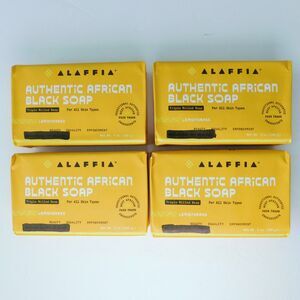 Alaffia African Black Soap, Lemongrass Triple Milled Lot of 4 Charcoal Detox NEW